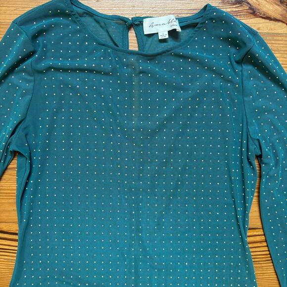 Mable teal blue rhinestone long sleeve sheer maxi dress SIZE L - Picture 2 of 6